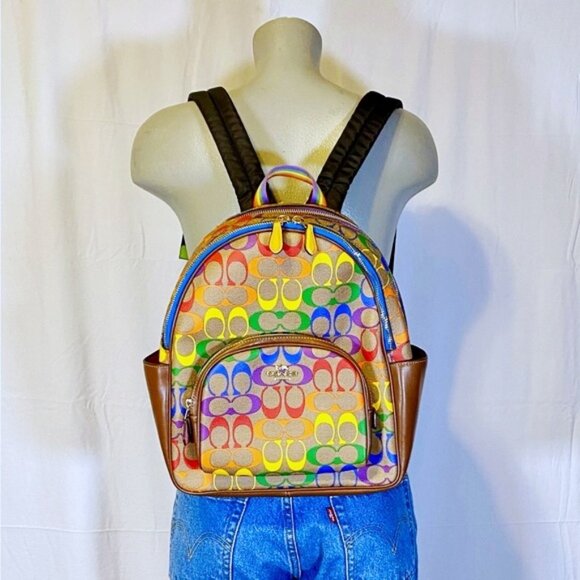 Coach Rainbow Signature Coated Canvas Backpack Handbag - Picture 10 of 10